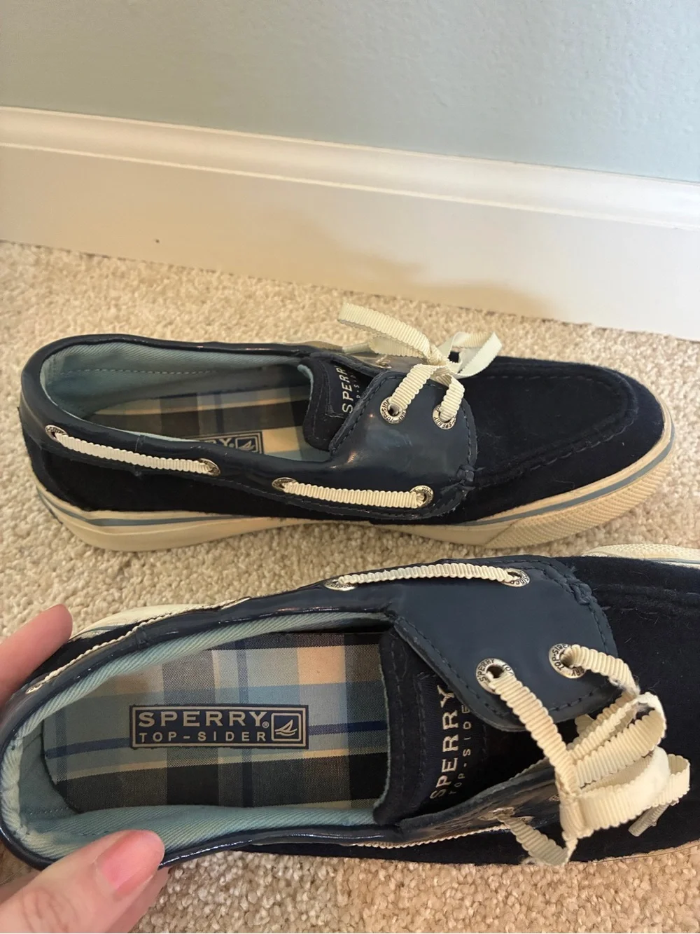 Sperry Top Sider Navy and Cream Lace Boat Shoes size 5.5